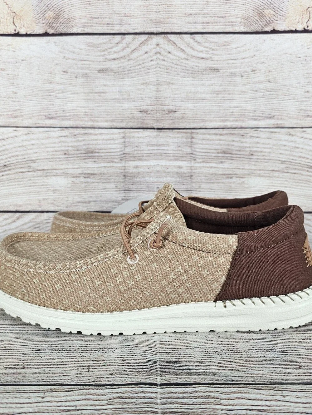 Hey Dude Men's Wally Funk Block Print Downtown Brown Slip On Shoes Size 9 NWOB